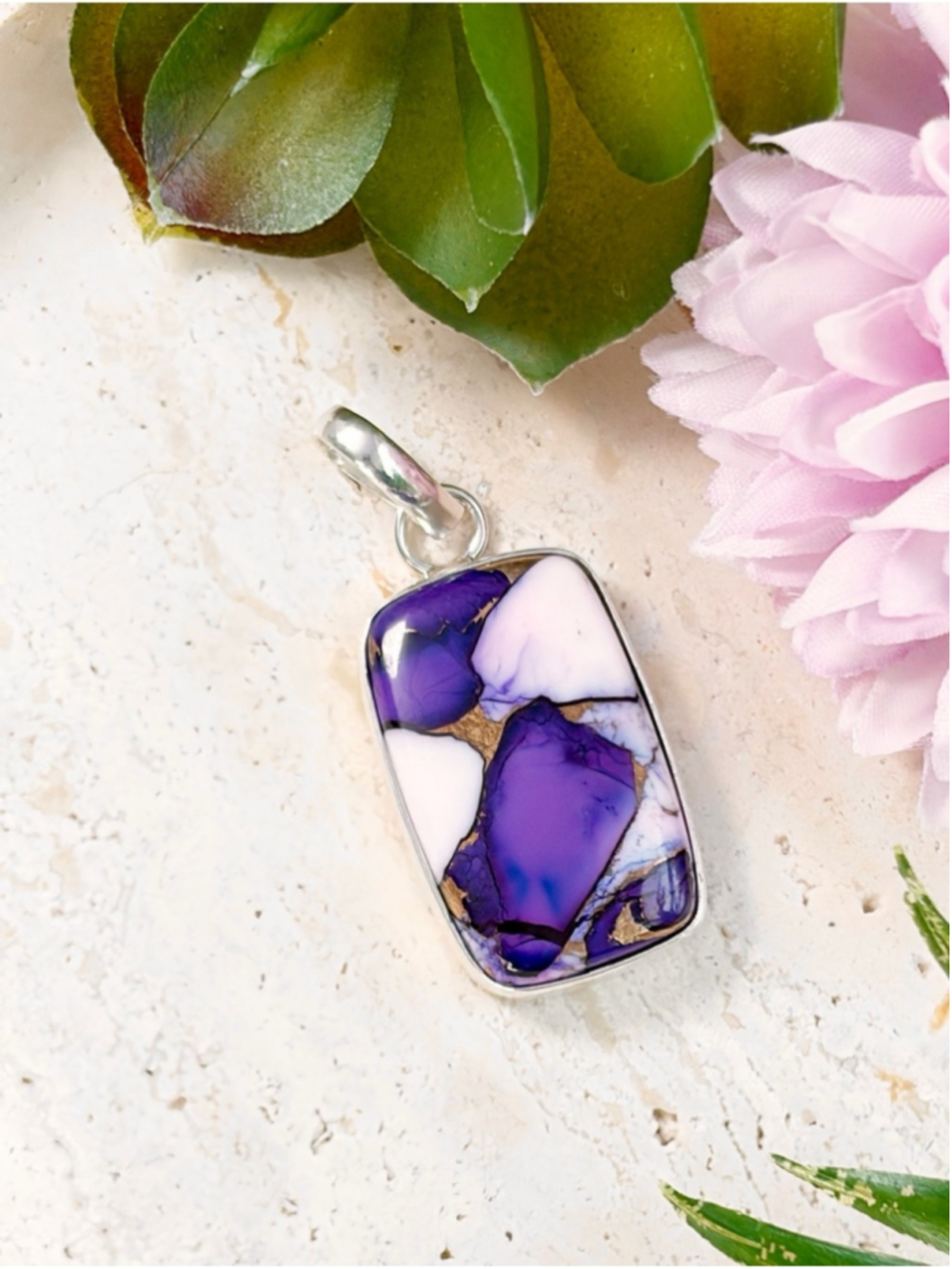 Pure 925 Sterling Silver Top Quality Purple Copper Kingman Turquoise Pendant